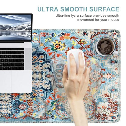 iLeadon Mouse Pad Set, Desk Mat + Mouse Pad with Wrist Rest + Keyboard Wrist Rest + Coaster, 4in1 Large Gaming Mouse Pad Set for Home Office, Retro Boho Floral Blue - color: Retro Boho Floral Blue