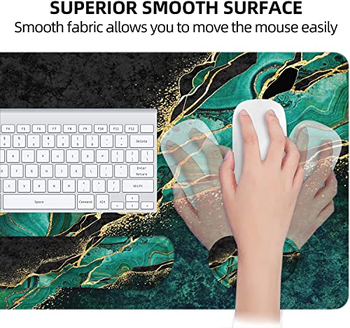 LATEEFAH Desk Mat, Mouse Pad with Wrist Rest, 4-in-1 Large Mouse Pads for Desk, Ergonomic Mouse Pad and Keyboard Wrist Rest Gaming Keyboard Mat for Office, Home - color: 4Pcs-Gold Green Marble