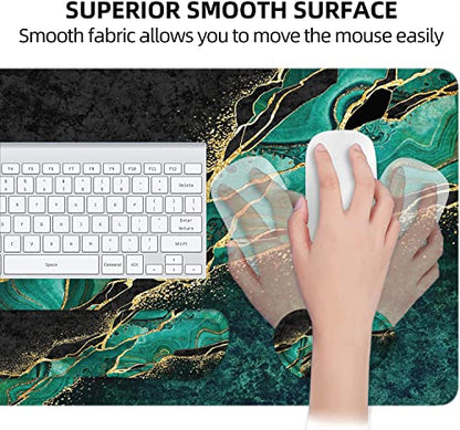 LATEEFAH Desk Mat, Mouse Pad with Wrist Rest, 4-in-1 Large Mouse Pads for Desk, Ergonomic Mouse Pad and Keyboard Wrist Rest Gaming Keyboard Mat for Office, Home - color: 4Pcs-Gold Green Marble