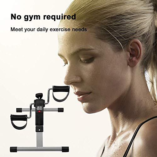 Folding Pedal Exerciser, Mini Under Desk Bike - Portable Foot Hand Cycle Peddler Machine Bicycle Exerciser for Arm Leg While Sitting - color: Silver