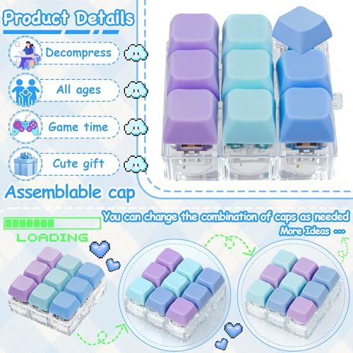 Keyboard Fidget Toy, Keyboard Keychain Fidget Toys, 9-in-1 Clicker Fidget Toy, Stress Relief Desk Decompression Button, Anxiety Relief Valentine's Day Gifts (3 Color-Blue Purple) - color: 3 Color-blue Purple