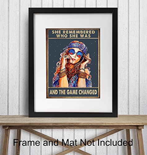 She Remembered Who She Was And The Game Changed - Hippie Boho Motivational Poster - Bohemian Inspirational Positive Quotes Wall Art Decor - Encouragement Gifts for Women - Girls Teens Bedroom Decor