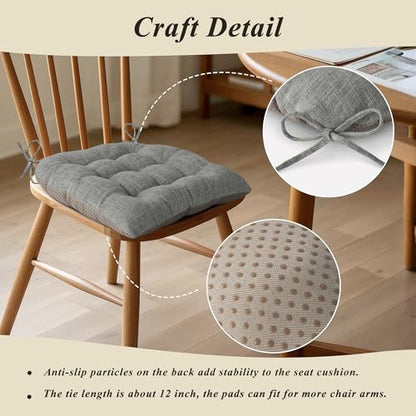 Chair Cushions for Dining Chairs Set of 4 Durable D-Shaped Seat Cushions with Non-Slip Backing Secure Ties Thick Cozy Seat Pad for Kitchen Dining Room Office(18x16.5x3in Light Grey) - color: Light Grey