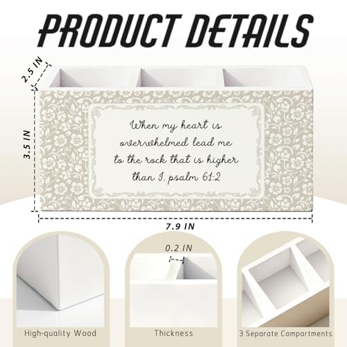 Christian Flower Pen Pencil Holder for Desk, Christian Gifts for Women, Religious Bible Verse Floral Wooden Box Sign Decorations for Home Bedroom Office Desk Tabletop - color: 01-Christian Flower(white)