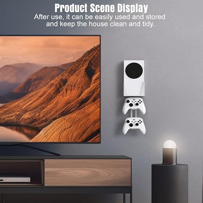 Wall Mount for Xbox Series S - All Metal Vertical Hanging On Wall Near or Behind TV Left/Right, Wall Mount Kit with Detachable Controller Holder - color: White