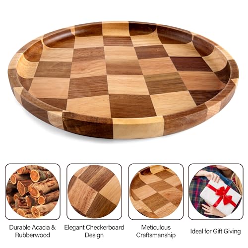 Wood Serving Trays - Set of 2 Round Serving Platters, Wooden Decorative Board Charcuterie Boards for Serving Breakfast Dinner Appetizers Coffee BBQ Party (1 x 9.4 in, 1 x 7.8 in) - color: Round