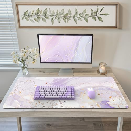 iCasso Desk Cover Mat, Extra Large Lotus Mouse Pad, Desk Pad Mat,Office Matt for Desktop Protector, Anti-Slip XXL Big Mousepad with Stitched Edges for Laptop Computer Keyboard(Purple Lotus Leaf) - color: Purple Lotus Leaf