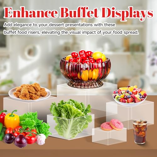 8 Buffet Risers Acrylic Cube Display Stands Box Risers with Hollow Bottoms Dessert Table Display Set Food Nesting Risers for Buffet Table, Cupcake Candy Food, Parties, Brunch, Weddings (Transparent, 8pcs-3''4''5''6''7''8'' 9'' 10'') - color: Transparent,