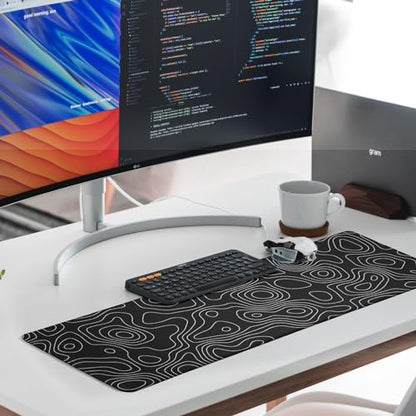 Black Topography Contour Gaming Mouse Pad Large Anime Topographic Map Mousepad Extended Mouse Pad Gaming Big Desk Pad Keyboard Pad with Stitched Edge Non-Slip Rubber Base - color: Black Topographic Map 01
