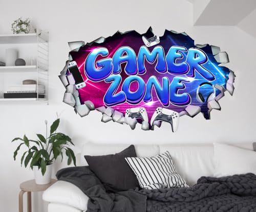 YIMEHDAN Large 3D Gamer Zone Wall Decals (20.7”x34.6”), Video Gaming Vinyl Wall Stickers for Game Lover, Removable Video Game Artwork for Boys Playroom Bedroom Decor - style: game3