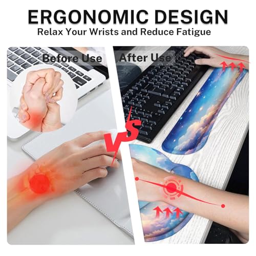 Arttown Starry Sky Desk Mat Cloud Colorful Mouse Pad Set 4 in 1 Beauty Night Sky Ergonomic Design Large Desk Pad + Keyboard Wrist Rest + Mouse Wrist Rest + Coaster Suitable for Home Office Study Game - color: Starry Sky