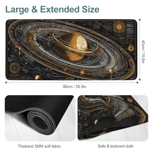 Saturn Planet Extended Gaming Mouse Pad 35.4 x 15.7 Inch – Space-Themed Desk Mat for Gaming, Office Work, and Study, with Non-Slip Rubber Base - color: #35, size: 35.4 x 15.7 Inch