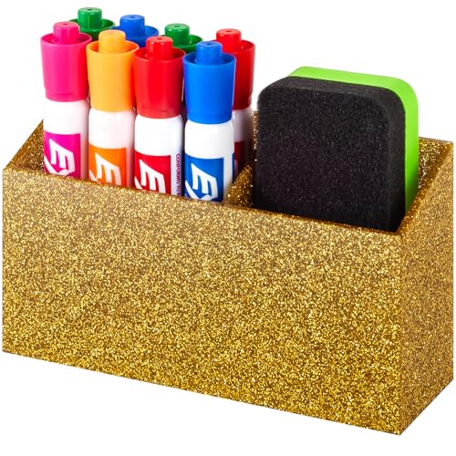BEYGORM Magnetic Dry Erase Marker Holder for Whiteboard,Non-slip Acrylic Magnet Pen Holder for Fridge Refrigerator,Locker Organizer for Work,Locker Accessories,Pencil Cup for Desk(Gold) - color: Gold