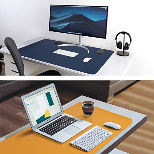 Dark Blue/Yellow Dual-Sided PU Leather Desk Pad, Upgraded Sewing Laptop Mat, Waterproof Large Mouse Pad, Non-Slip Writing/Painting Mat Desk Blotter Protector for Office/Home 31.5"x15.8" (80x40cm) - color: Dark Blue/Yellow