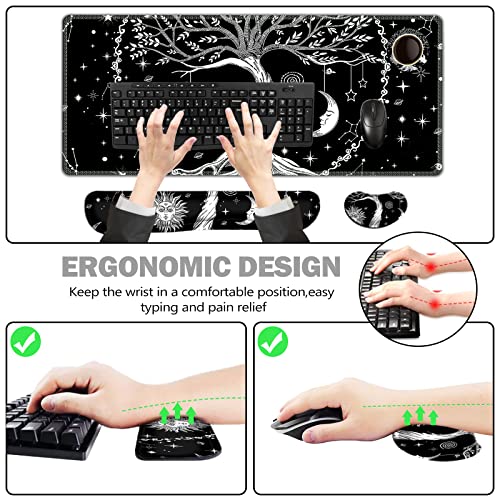 ToLuLu Extended Gaming Mouse Pad, Memory Foam Ergonomic Keyboard Mouse Wrist Rest Support Set, Large Desk Mat with Stitched Edges, Non-Slip Base Mousepad for Home Office Game and Study, Moon & Sun - color: Moon & Sun