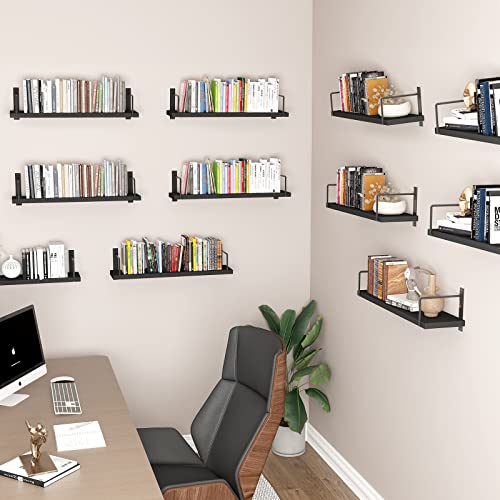 Floating Shelves, 24 Inches Easy to Install Wall Mounted Shelves, Set of 3, Rustic Wood Shelves for Wall Decor, Storage Shelves for Living Room (Black) - color: Black