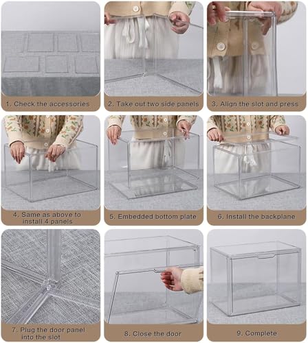 GUDEMAY Large Clear Stackable Plastic Storage Bins with Door, Dustproof Figures Collectibles Display Case, Football & Motorcycle Helmet Showcase, Basketball, Memorabilia Organizer Box (XL, Count, 1) - size: XL