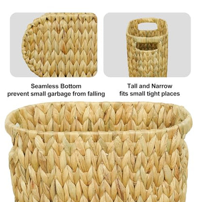 Coeusy Wicker Trash Can,Bathroom Trash Can,Water Hyacinth Wicker Waste Basket for Bathroom,Handwoven Narrow Small Waste Basket for Bedroom,Office,5 Gallon - size: 5 Gallon