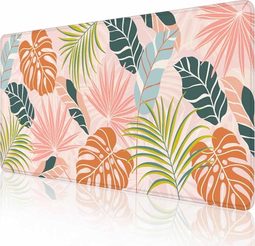 Colorful Boho Plam Desk MatDesk Pad Pink Green Large Mouse Pad Gaming Mousepad Extended XXL Keyboard Pad 35.4X15.7 inch Laptop Computer Mouse Keyboard Mat for Office Desk Decor - color: Colorful Boho Plam, size: 35.4L x 15.7W inches