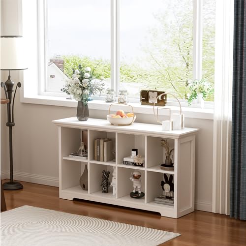 OSCHF Cube Shelf Bookcase with Base - Wooden 2 Tiers Floor Standing Low Storage Cabinet for Home and Office, 8-Cube Lattice Bookshelf, Warm White - color: Warm White, size: 8-Cube