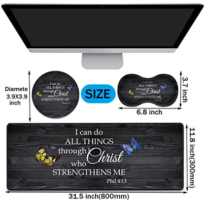 Desk Pad Gaming Mouse Pad + Wrist Rest Support Pad + Coaster, 31.5" × 11.8" Durable Non-Slip Extended Computer Mouse Pad, Suitable for Office and Home, Bible Verse Phil 4-13 - color: Bible Verse Phil 4-13
