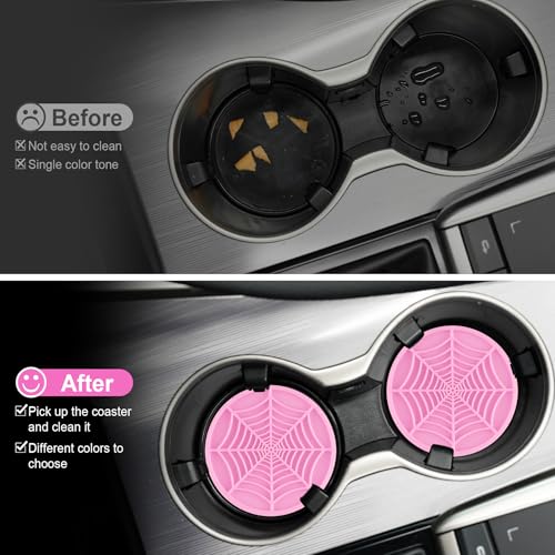 Alpmosn 4PCS Car Cupholder Spider Web Fashion Non-Slip Silicone Car Coasters for Cup Holders, Car Accessories for Men (Pink) - color: Pink
