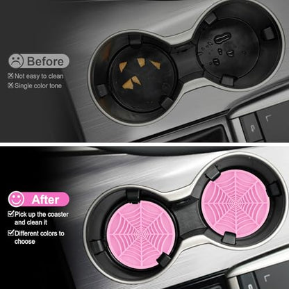 Alpmosn 4PCS Car Cupholder Spider Web Fashion Non-Slip Silicone Car Coasters for Cup Holders, Car Accessories for Men (Pink) - color: Pink