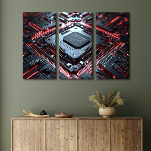 3 Pieces CPU Framed Wall Art CPU and Microprocessors Posters & Prints Abstract Wall Art Supercomputer Wall Art for Living Room Pictures Print on Canvas Framed Ready to Hang (42"Wx28"H - color: Artwork-03, size: 42"Wx28"H
