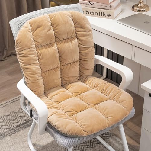 Desk Chair Cushion Non-Slip Rocking Seat Cushion Office Chair Pad Dorm Seat Cushion with High Back Support Soft Seat Pad with Ties for Office Car Home Dining Room Kitchen - color: Khaki