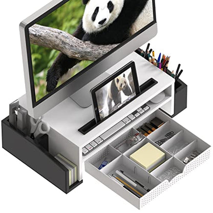 Simple Houseware Desk Monitor Stand Riser with Adjustable Organizer Tray, Dual Tone - Black / White - color: Panda