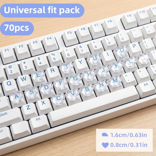 70pcs Keyboard Bubbles for Long Nails, Raised Glass Heart Shaped Keyboard Stickers Cute Key Covers Accessories Supplies for External & Desktop Keyboards Calculator
