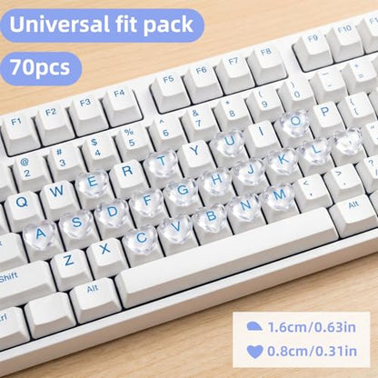 70pcs Keyboard Bubbles for Long Nails, Raised Glass Heart Shaped Keyboard Stickers Cute Key Covers Accessories Supplies for External & Desktop Keyboards Calculator