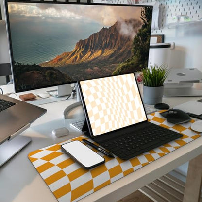 MAY FLOWER Gaming Mouse pad, Large Laptop Mousepad, Full Keyboard Mat, Long Computer Mouse Mat for Home and Office, Anti-Slip Rubber Base, 31.5 x 11.8 Inches (Checkered) - color: Checkered