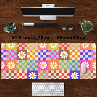 Pink Desk Mat Trendy Checkered Aesthetic Desk Pad Computer Large Mouse Pad Aesthetic Desk Accessories Office Gifts for Her Cute Keyboard and Mouse Pad Desk Computer Mat 31.5 X 11.8 in - color: D-pink Grid