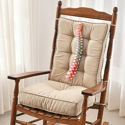 SUNROX Memory Foam Non Slip Rocking Chair Cushion, FadeShield Water Resistant Thicken Durable Tufted Pads, Set of Seat & Back Cushion with Ties for Indoor/Outdoor Rocker, 2 Piece, Husk Birch - color: Husk Birch