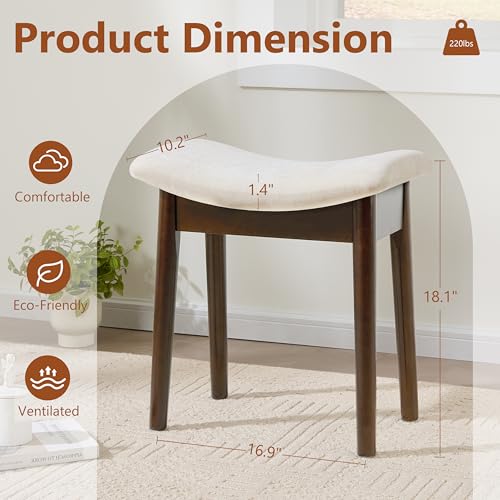 Royal Windsor Vanity Stool with Saddle Cushion, 18 Inch Makeup Vanity Chair for Living Room, Modern Foot Stool Ottoman Piano Bench,Small Upholstered Bench for Bedroom, White - color: 10.2"d White+walnut