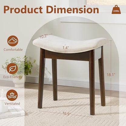 Royal Windsor Vanity Stool with Saddle Cushion, 18 Inch Makeup Vanity Chair for Living Room, Modern Foot Stool Ottoman Piano Bench,Small Upholstered Bench for Bedroom, White - color: 10.2"d White+walnut