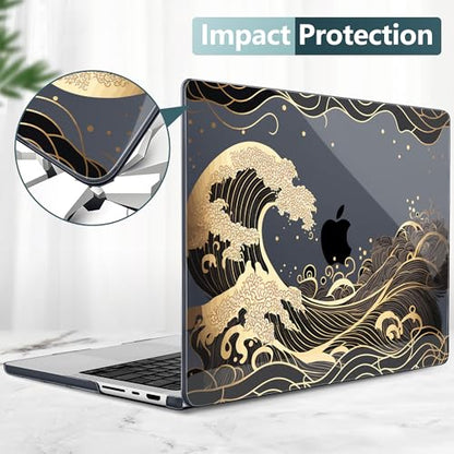DONGKE Case for MacBook Pro 14 Inch (2026-2021 Release, M5 M4 M3 M2 M1 Pro/Max Chip), Plastic Slim Hard Shell Protective Cover with Keyboard Cover & Screen Protector, Golden Wave - color: Golden Wave X902