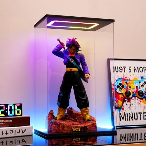 Clear Acrylic Display Case with Light for Gundam Display, Multiple Color Lights Dustproof Protection Display Box for Collectibles Action Figures（14×10×21inch） - size: 14*10*21 in