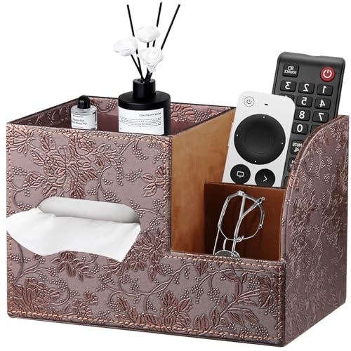 PU Leather Tissue Box Cover Square,Tissue Box Holder Organizer with Storage Tray and Remote Control Holder for Bathroom Countertop Night Stands Bedroom Office Desk,Napkin Caddy Decorative Black - color: Archaize