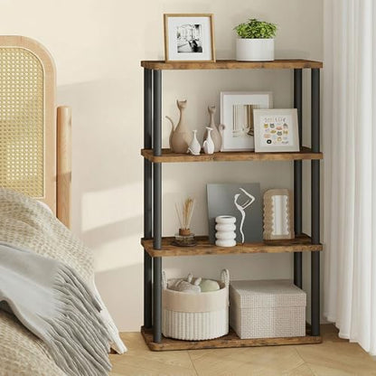 VASAGLE Superfast Toolless Assembly, 4-Tier Shelf for Living Room, Standing Shelf, Bookshelf, Bedroom, Kitchen, 9.4 x 23.6 x 41.3 Inches, Rustic Brown and Ink Black ULLS164K01 - color: Rustic Brown + Ink Black, size: 4 Tiers (23.6"W)