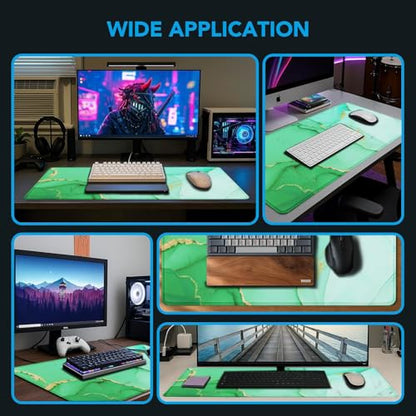 Large Gaming Mouse Pad, Waterproof Mousepad with Stitched Edges, Non-Slip Rubber Base, XXL Computer Long Keyboard Mouse Mat for Gamer, Office & Home, 31.5" x 15.7", Marble Green - color: Marble Green, size: 31.5" x 15.7"