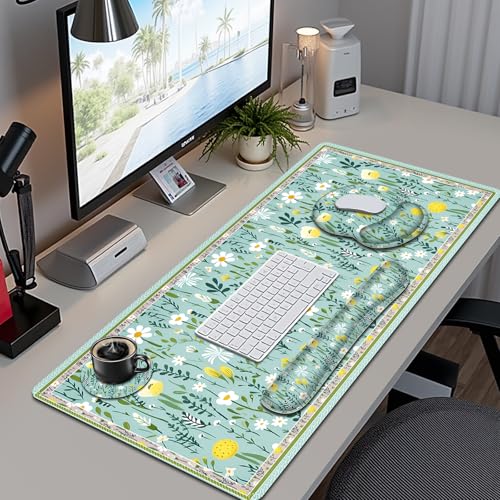 Floral Desk Mat, 4in1 Large Mouse Pad with Wrist Rest, Desk Matt for Desktop, Desk Pad Mat, Anti-Slip XXL Computer Ergonomic Mousepad with Wrist Support for Keyboard and Mouse I Green Elegant Flowers - color: Elegant Flowers