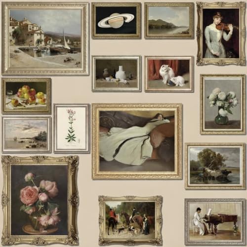 MAZUKO 15PCS Vintage Wall Art Decor– Moody Gallery Art Prints, Eclectic French Country Vintage Posters for Bedroom, Living Room, Office, Rustic Cottagecore Aesthetic (UNFRAMED) (Vintage 12) - color: Vintage 12