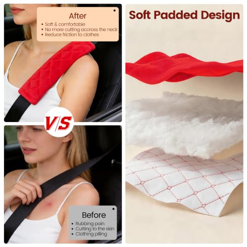 Amooca Soft Seat Belt Cover Pad, 2-Pack Soft Car Safety Seatbelt Strap Shoulder Pad for Adults and Children, Suitable for Car Seat Belt, Backpack, Shoulder Bag, Laptop Computer Bag (Red) - color: E: Red