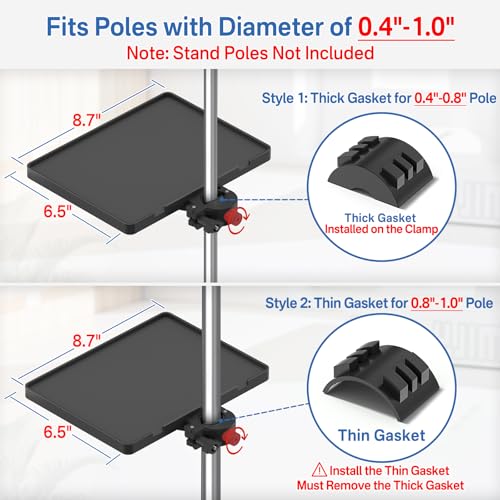 Functional Microphone Stand Tray with Adjustable Mic Stand Phone Holder - 8.7"x6.5" Mic Stand Tray Shelf Clamp-On Music Stand Accessory for Live Streaming Karaoke Recording - size: Plastic Small Tray