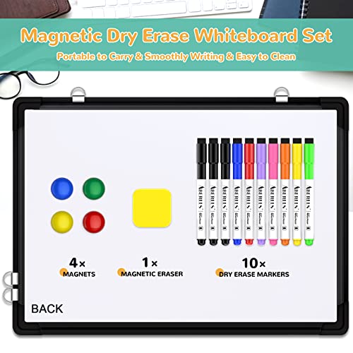 Monthly Calendar Whiteboard for Wall, 16x12 Inches Dry Erase Board, Small Magnetic White Board, Double-Sided Hanging Board for Office School Home Kitchen, Portable Board for Drawing Planning, Black - style: Whiteboard 16X12 Black