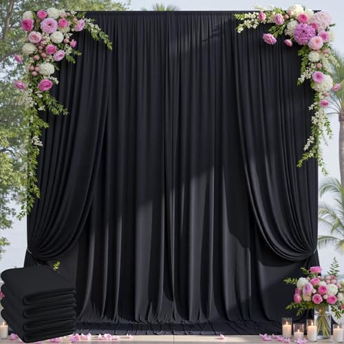 20×14ft Wrinkle Free Black Backdrop Curtain for Parties Wedding, 4 Panels 5×14ft Height Soft Silky Polyester Photo Backdrop Drapes for Birthday Graduation Photography Stage Event Background Cloth - color: Black, size: 14ft Long_4 Panels