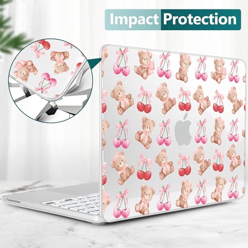 DONGKE Compatible with MacBook Neo 13 Inch Case 2026 A3404 A18 Pro chip & Touch ID, Plastic Hard Shell with Keyboard Cover, Screen Protector & Dust Plugs, Bear & Cherry - color: Bear & Cherry