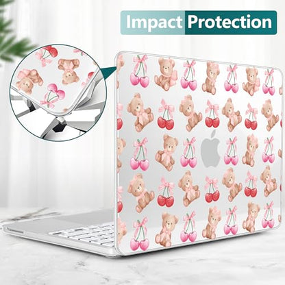 DONGKE Compatible with MacBook Neo 13 Inch Case 2026 A3404 A18 Pro chip & Touch ID, Plastic Hard Shell with Keyboard Cover, Screen Protector & Dust Plugs, Bear & Cherry - color: Bear & Cherry